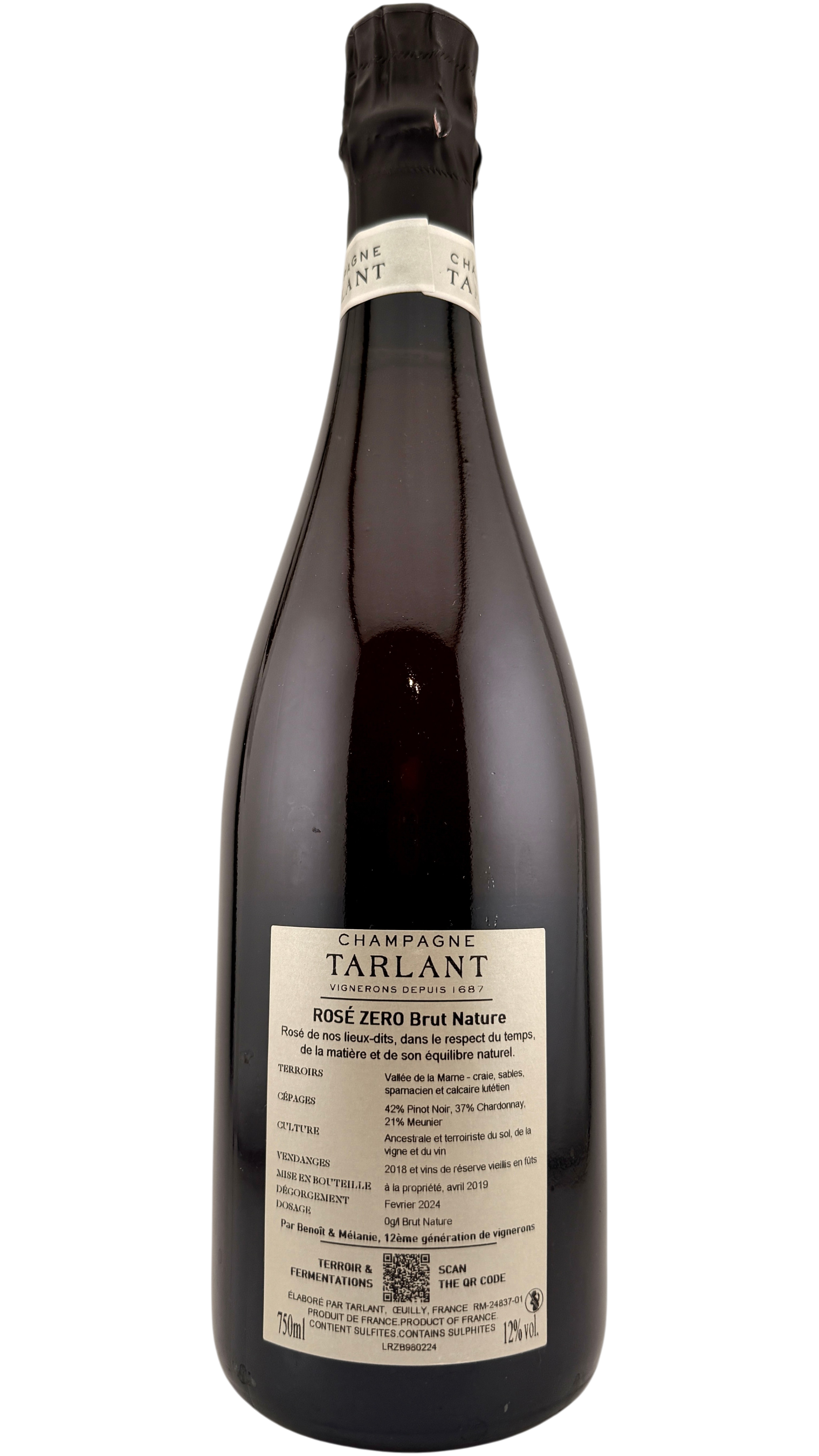 Champagne Zéro Rosé Brut nature Champagne Tarlant