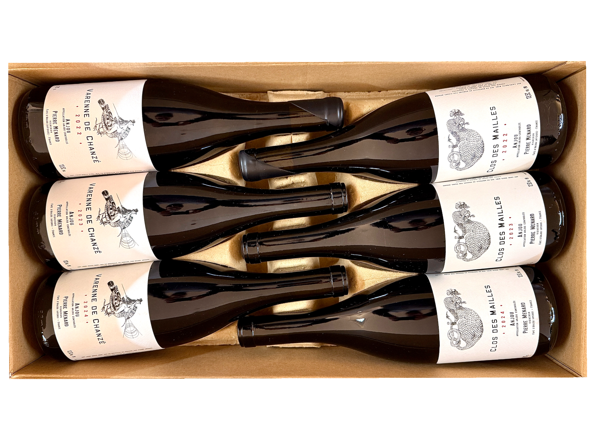 Coffret verticale 22, 23, 24 _ Varenne de Chanzé, Clos des Mailles _ Domaine Pierre Ménard vins blanc de la vallée de la loire à partir de chenin vin bio biodynamie natural wine vin naturel organic wine several vintage from varenne de chanzé white wine from loire valley made of chenin
