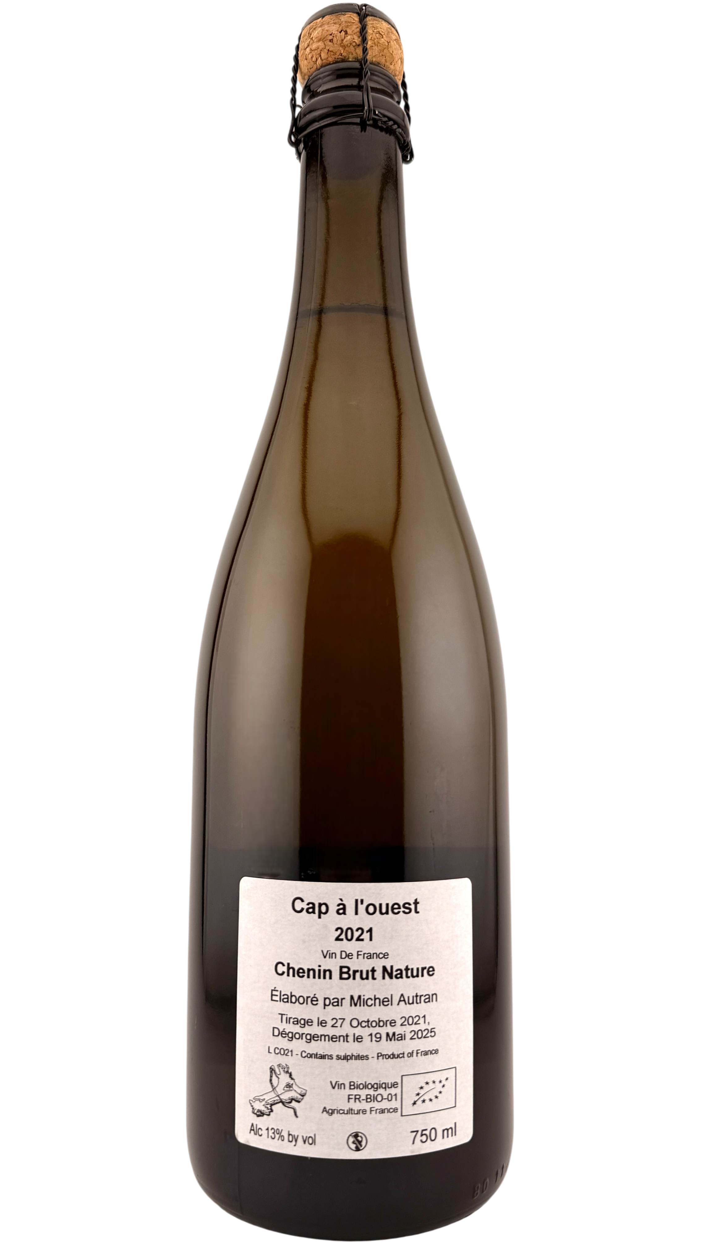 Vin de France Cap à l'ouest Michel Autran vin effervescent de la vallée de la loire sparkling white wine from loire valley made of chenin natural wine vin naturel organic bio biodynamie vouvray